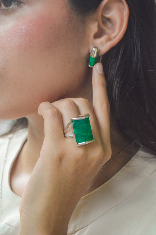 Anillo Canutillo Con Esmeralda Grande Rectangular