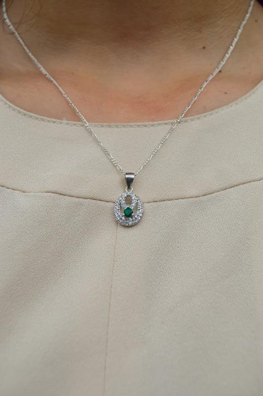 Dije De Plata Con Esmeralda Semi Ovalado