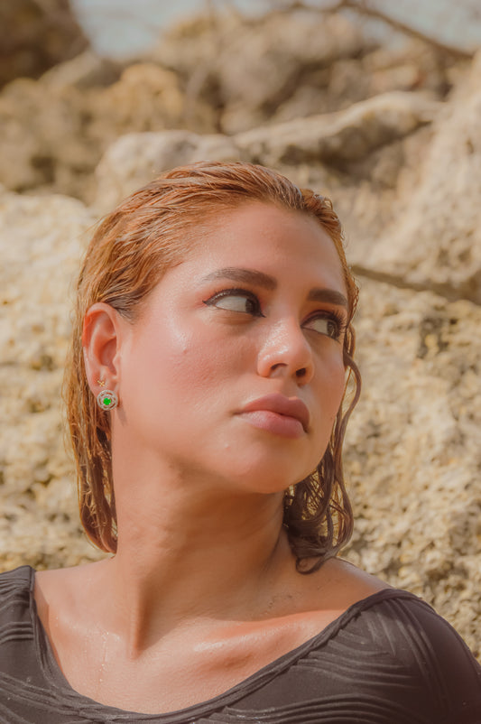 Aretes De Plata Circulares Con Esmeraldas