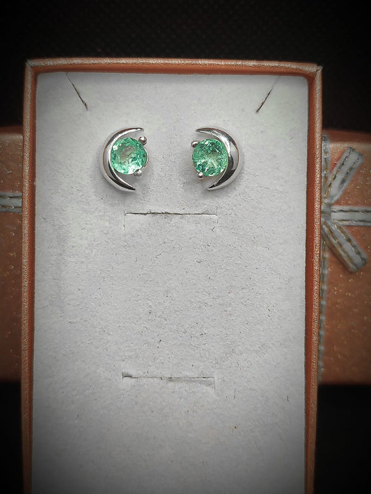 Aretes De Plata Medias Lunas Con Esmeraldas