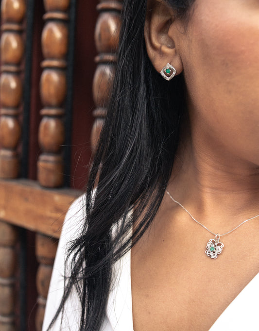 Juego De Plata Baño Rodio Con Esmeraldas