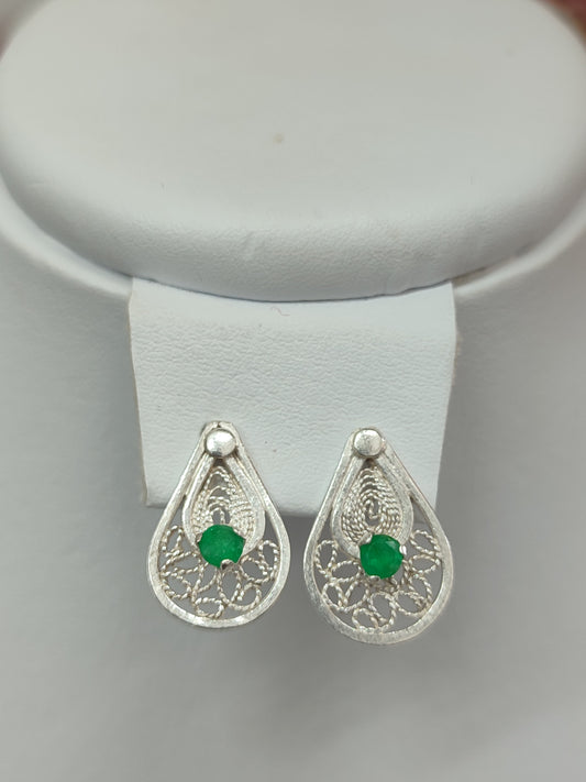Aretes de filigrana Gota en Plata con Esmeralda Colombiana
